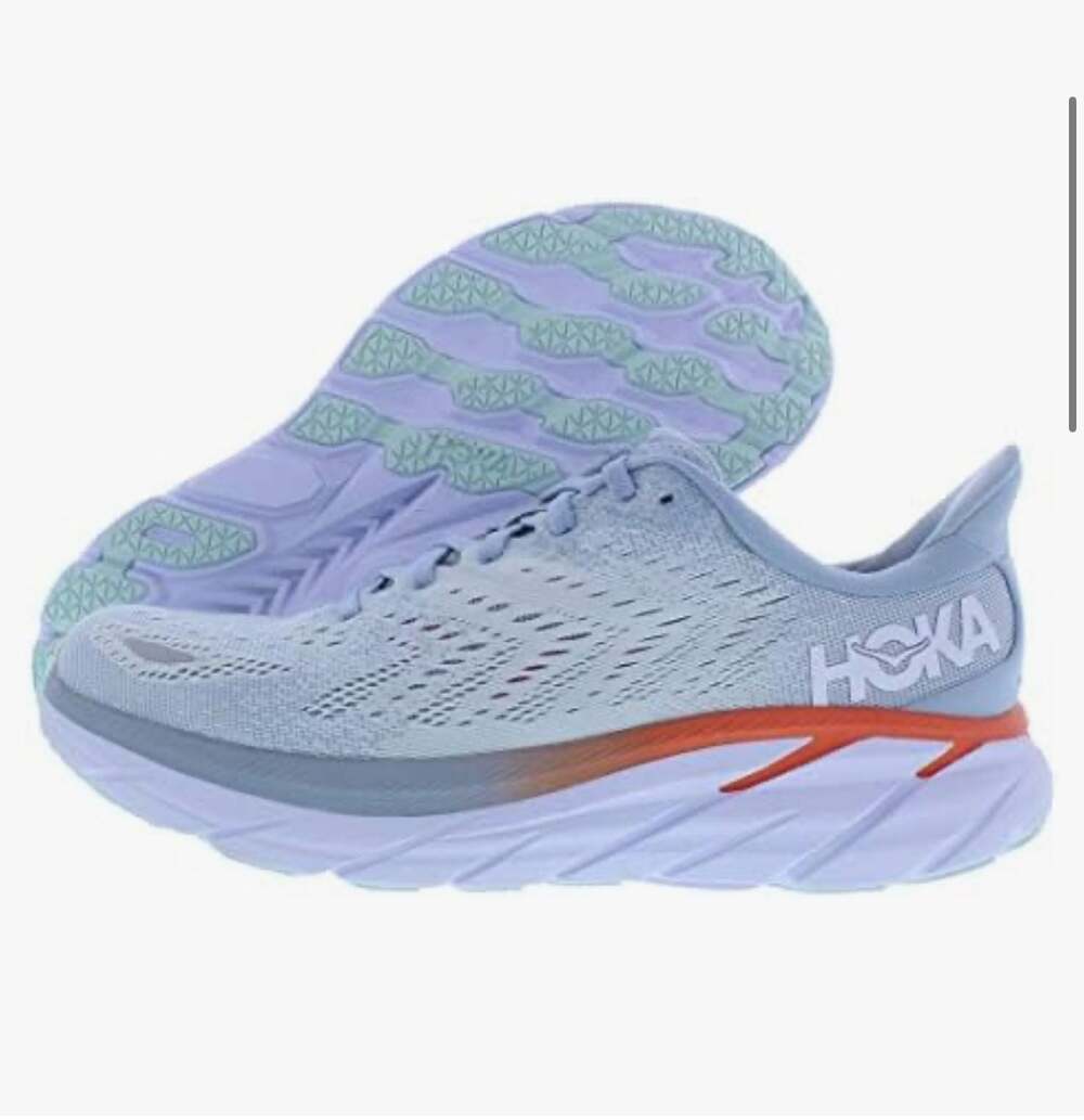 Hoka One One Womens Clifton 8 Running Shoes Blue Fog Plein Air. Size 10